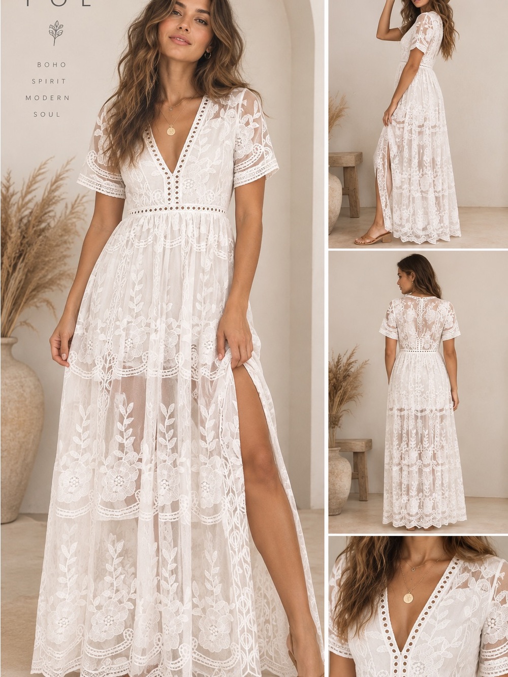 POL Crochet Lace Maxi Romper White Size S/M Boho Lined